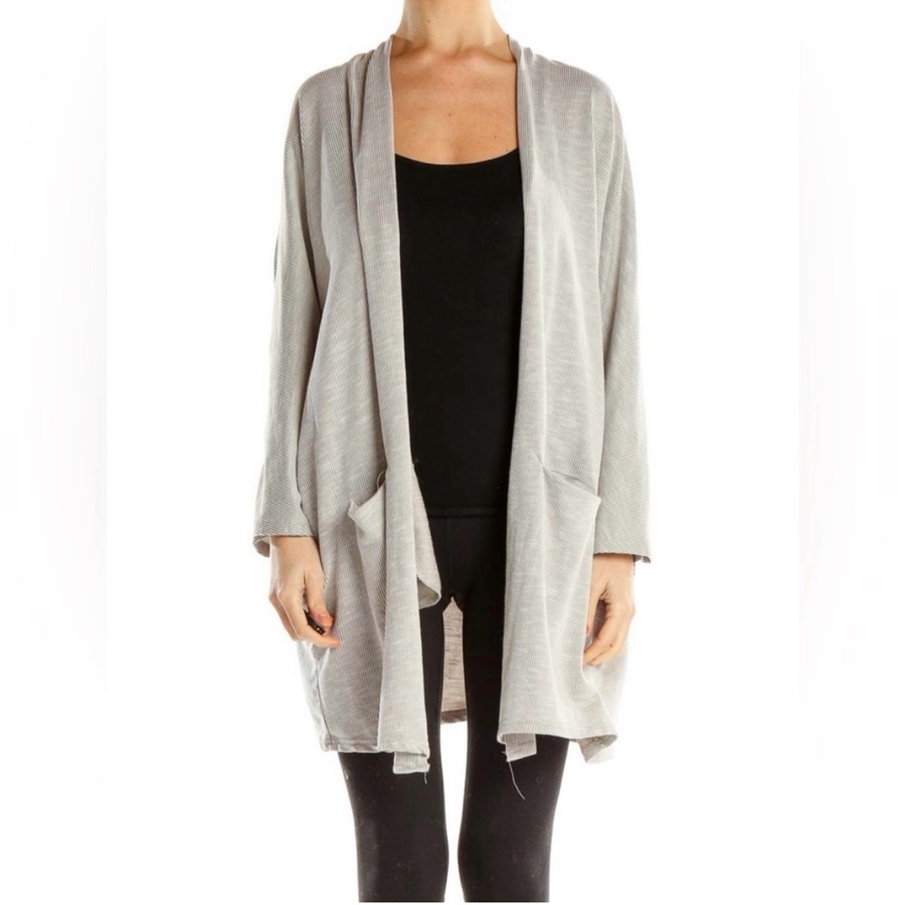 DONNI Gray Long Sleeved Ribbed Sweater Cardigan
